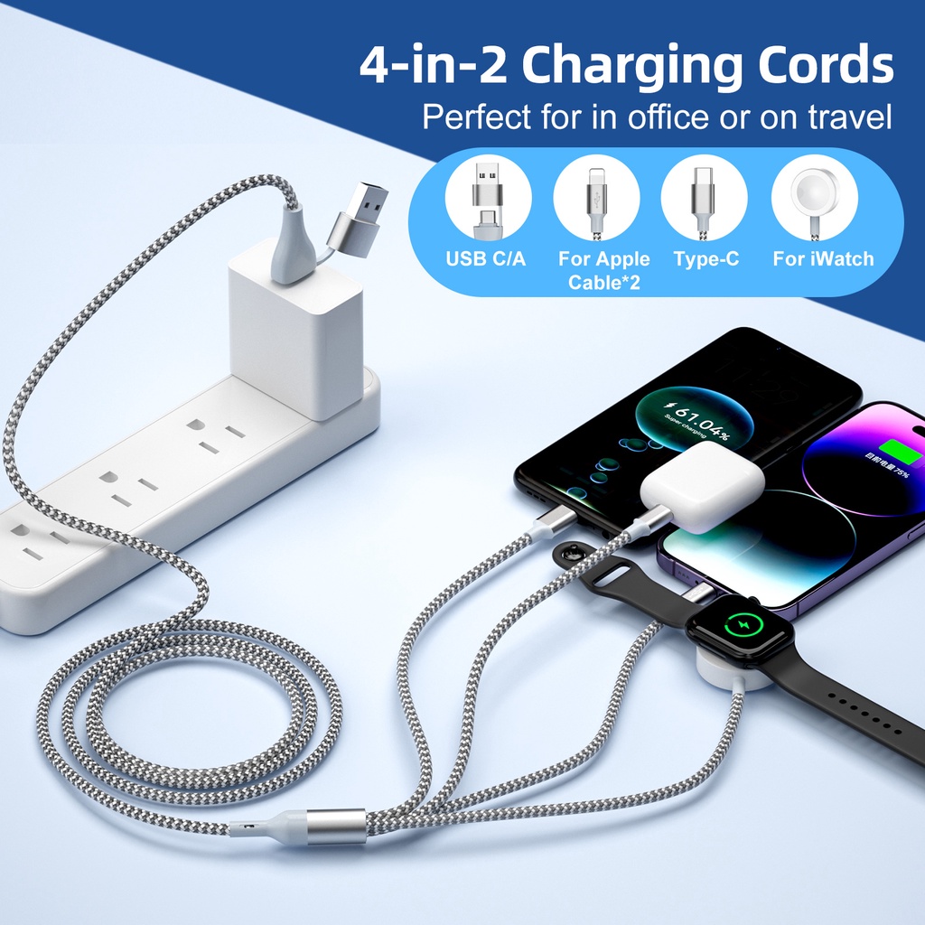 Fonken 6 in 1 สายนาฬิกาข้อมือ และที่ชาร์จโทรศัพท์ แบบถัก สําหรับ AP Phone/Watch USB & Type-C ที่ชาร์จแม่เหล็ก - รูปที่ 3