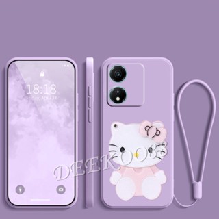 เคสโทรศัพท์มือถือ ซิลิโคนนิ่ม ลายการ์ตูนแมวน่ารัก พร้อมกระจกแต่งหน้า และสายคล้อง สําหรับ Honor X6a X5 Plus 90 Lite Pro 5G 4G X5+ HonorX6a