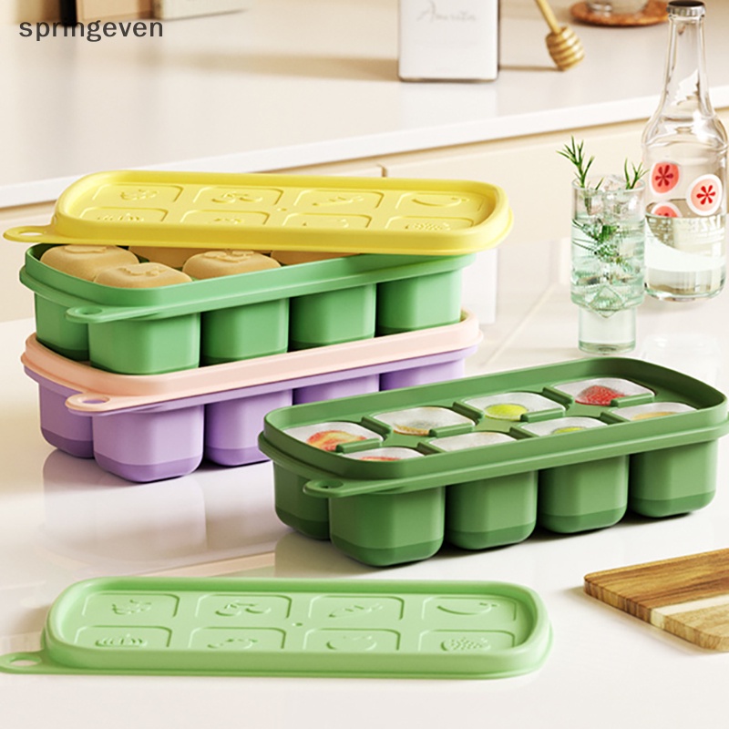 [springeven] แม่พิมพ์ซิลิโคน เกรดอาหาร 8 ช่อง พร้อมฝาปิด ใช้ซ้ําได้ สําหรับทําน้ําแข็ง DIY 1 ชิ้น