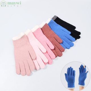 Maywi ถุงมือถัก แบบหนา กันลม สีแคนดี้ ให้ความอบอุ่น แฟชั่นฤดูหนาว สําหรับผู้หญิง