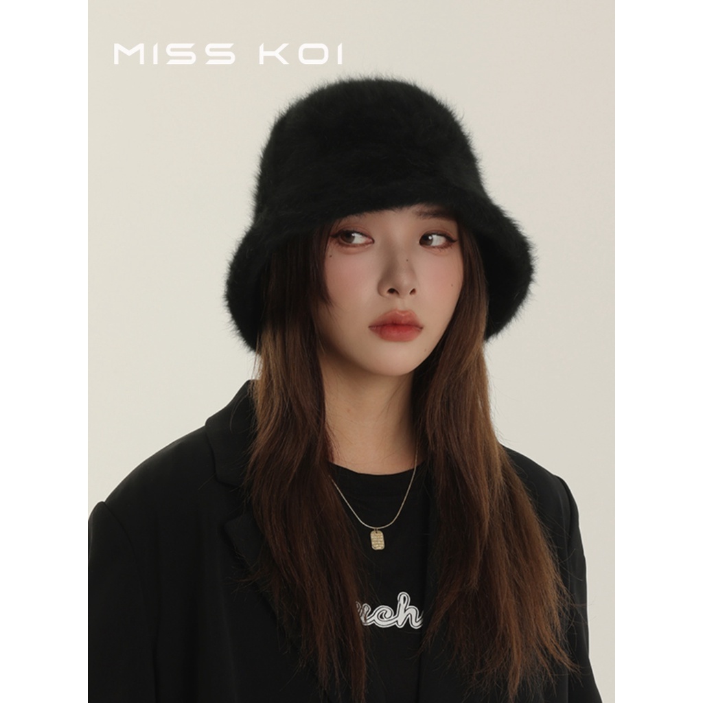 Misskoi [พร้อมส่ง] หมวกบักเก็ต ผ้าถัก ให้ความอบอุ่น สีขาว เข้ากับทุกการแต่งกาย แฟชั่นฤดูใบไม้ร่วง ฤดูหนาว สไตล์เกาหลี สําหรับผู้หญิง