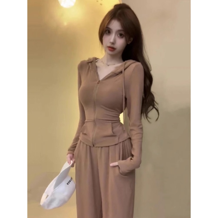 <พร้อมส่ง จัดส่งทันที> เสื้อกันหนาวแขนยาว มีฮู้ด แบบผูกเชือก ทรงสลิมฟิต