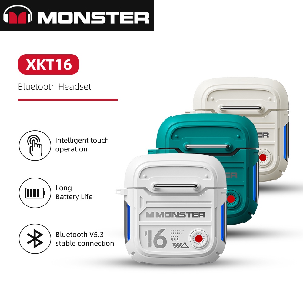 Monster XKT16 BT5.3 หูฟังบลูทูธไร้สาย ลดเสียงรบกวน ความล่าช้าต่ํา