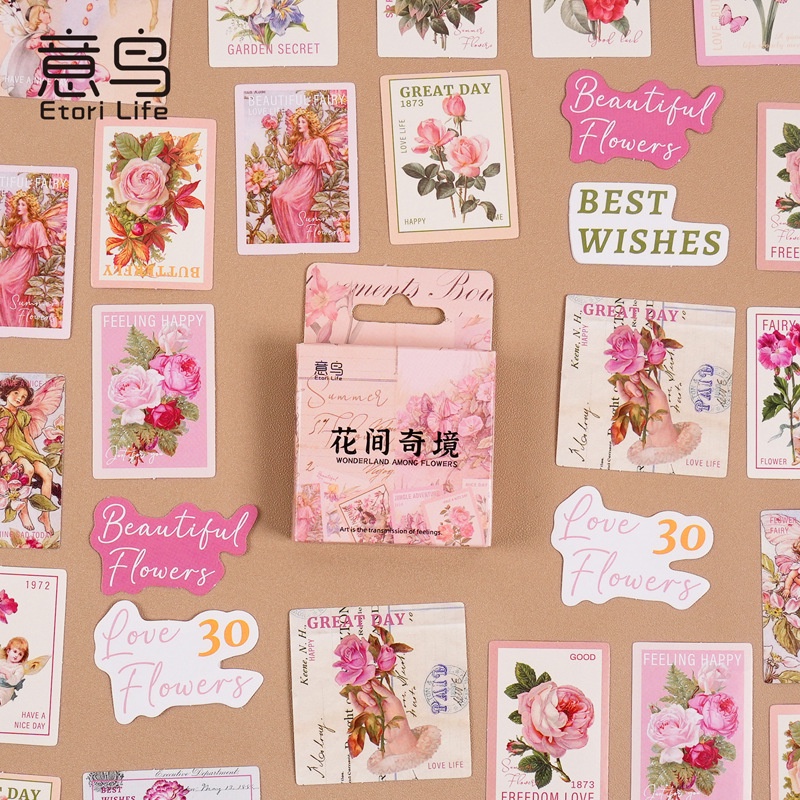 46 ชิ้น Etori Life สร้างสรรค์ ดอกไม้ สไตล์วินเทจ สติกเกอร์ DIY เครื่องเขียน อัลบั้มไดอารี่ ถ้วย โน๊ตบุ๊ค โทรศัพท์มือถือ ของเล่น