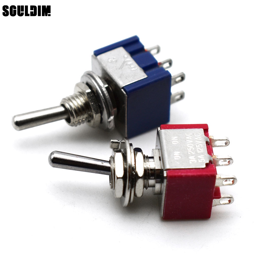 2pcs Mini 2 Way กีตาร์ไฟฟ้าเบสสลับสวิทช์ AC 125V 6A ON/ON สีแดง/สีฟ้า Elecric กีตาร์อุปกรณ์เสริม