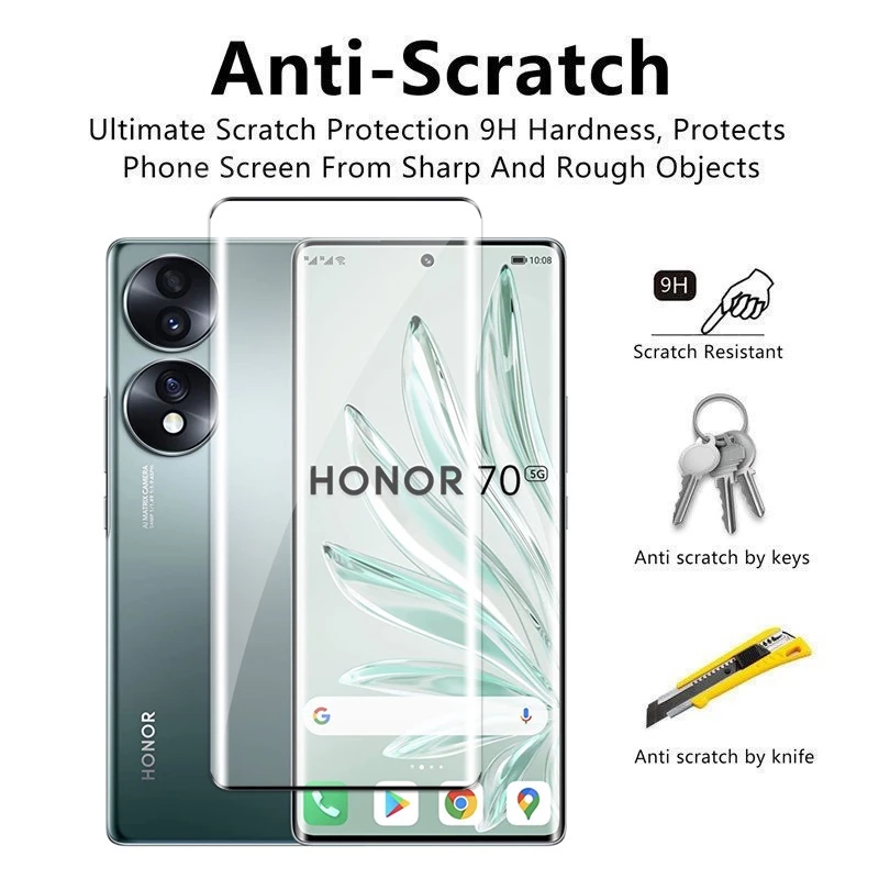ป้องกันหน้าจอสําหรับHonor 70 80 90 Pro Honor90Pro 5G 2023 โค้งAnti Scratch 9Hความแข็งAnti Scratchคลุมทั้งหมดกระจกนิรภัยHD Clearดูฟิล์มป้องกันฟิล์ม
