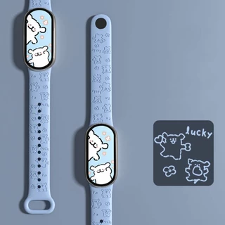 สําหรับ Xiaomi miband 9 Mi Band 8 miband 7 miband 6 miband 5 สาย 3D เลเซอร์นูนเปลี่ยนสายรัดข้อมือสร้อยข้อมือซิลิโคนสําหรับ Xiaomi Band 7 สาย miband 5 miband 6 สาย