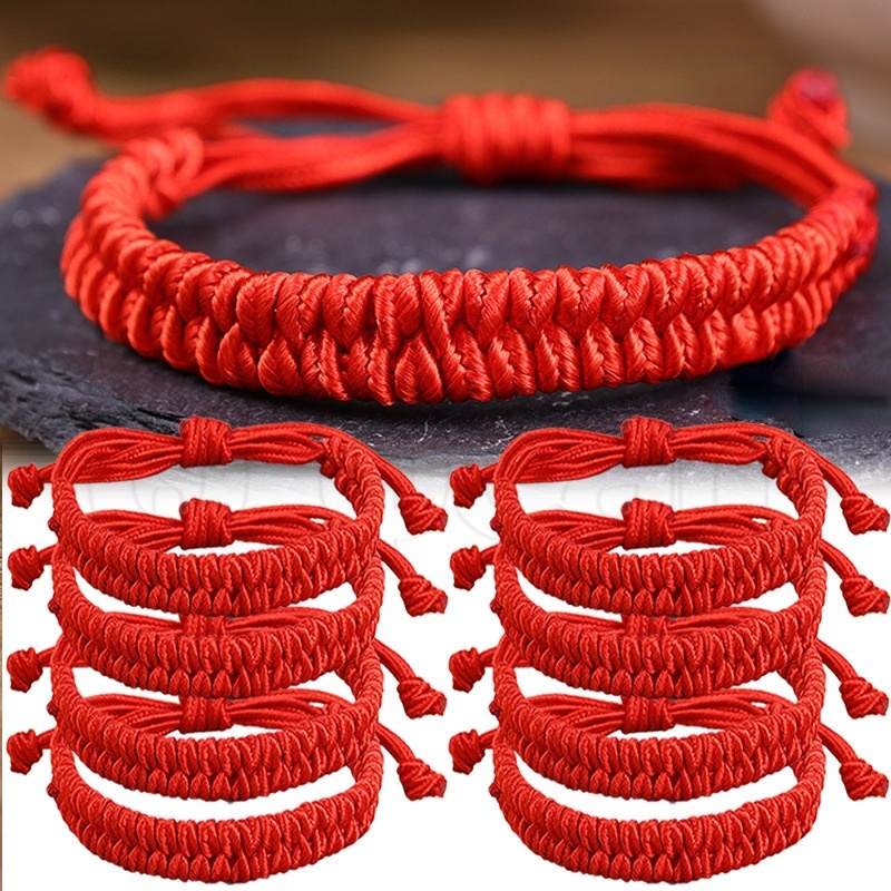 สร้อยข้อมือ เชือกถัก ประดับปม สามารถปรับได้ สีแดง แบบเรียบง่าย สไตล์ทิเบต สําหรับคู่รัก