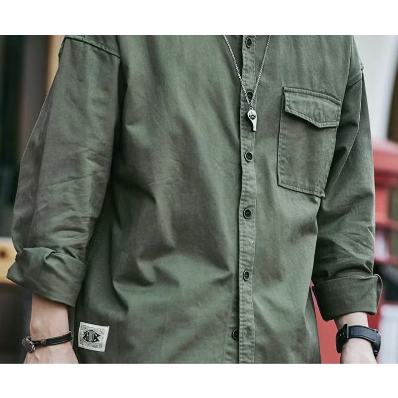 เสื้อแจ็กเก็ตคาร์โก้ แขนยาว ทรงหลวม ขนาดใหญ่ สไตล์อเมริกันวินเทจ สําหรับผู้ชาย ไซซ์ M - 8XL