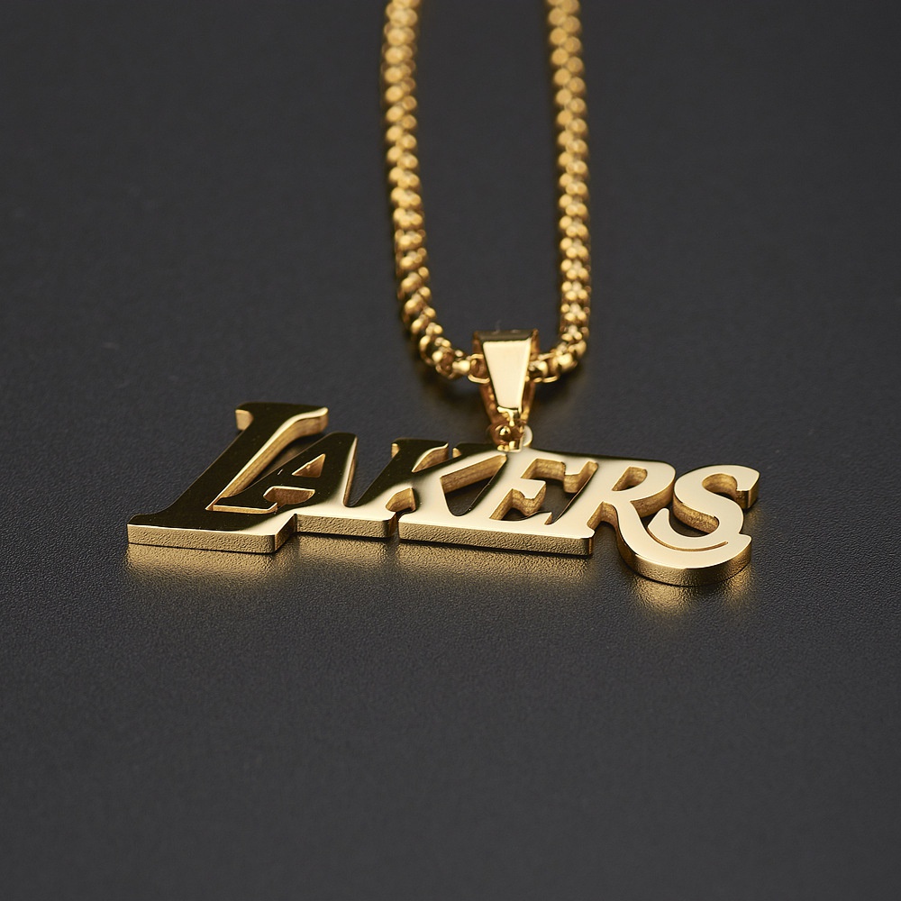 สร้อยคอไทเทเนียม จี้โลโก้ NBA Lakers สีดํา สไตล์ฮิปฮอป