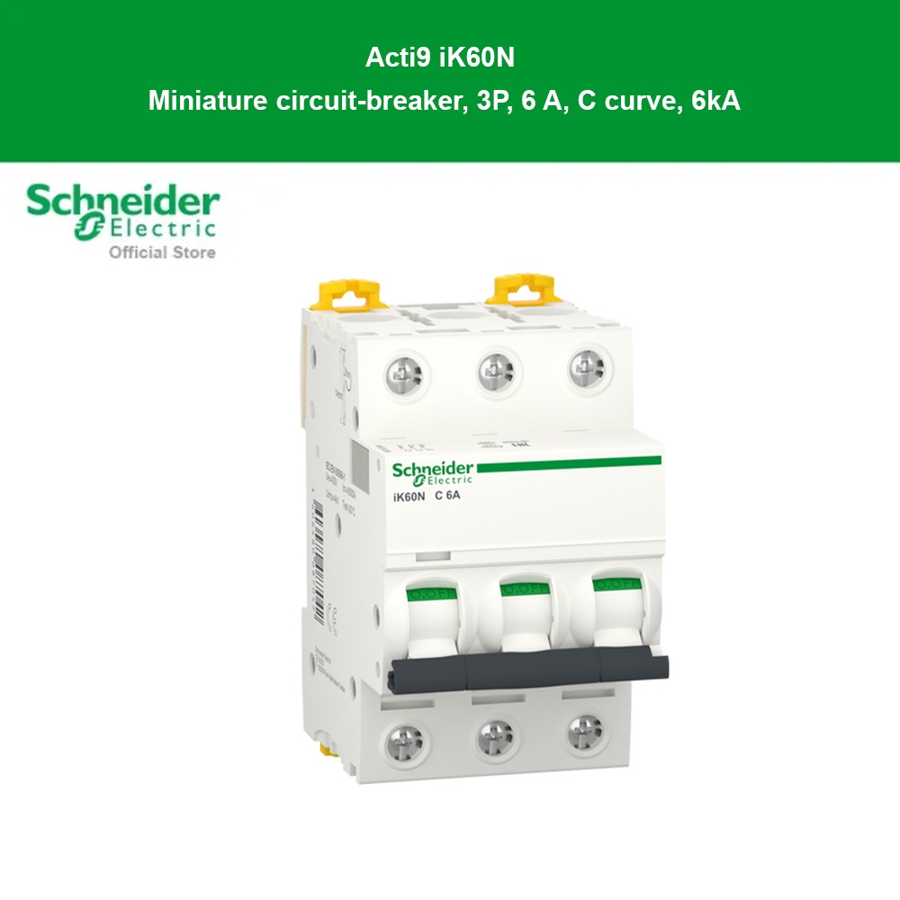 A9K24306 - Schneider Electric Miniature circuit-breaker, Acti9 iK60N, 3P, 6 A, C curve, 6000 A  
ชไน