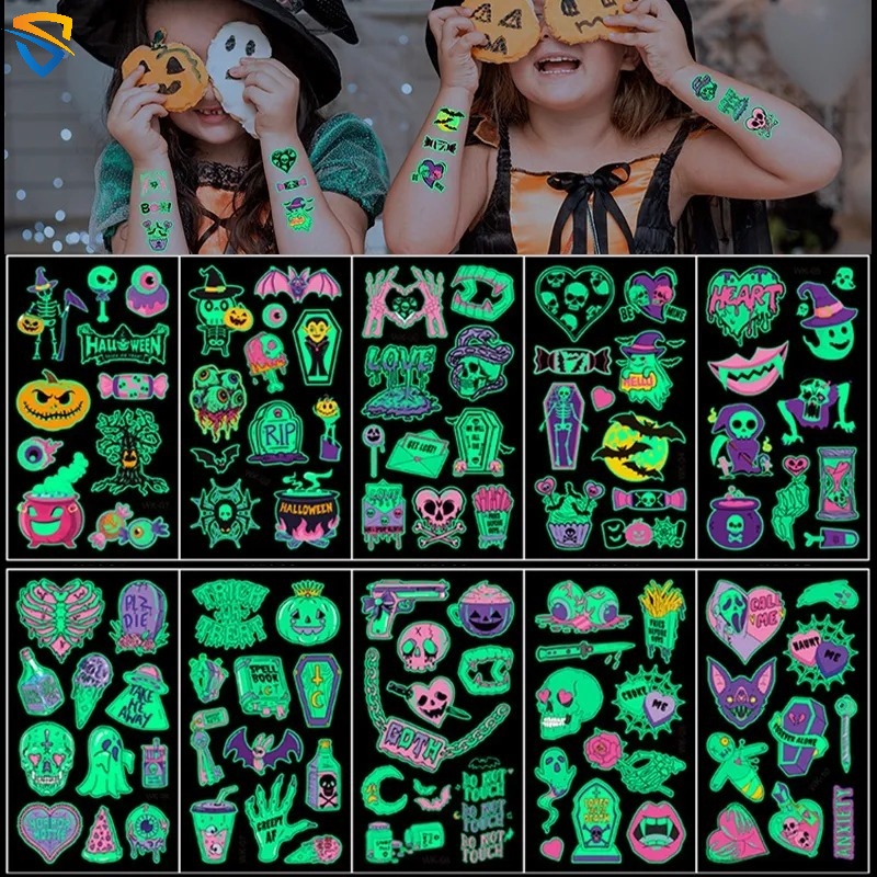 แทททูฮาโลวีนเรืองแสง halloween tattoo แทททูฮาโลวีนเรืองแสง แทททูลอกน้ำปาร์ตี้ฮาโลวีน พร้อมส่งจากไทย
