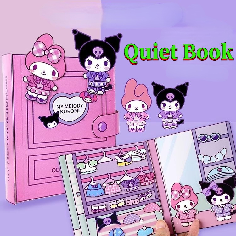 บ้านตุ๊กตาน่ารัก Kuromi My Melody หนังสือเงียบ ชุด Cinnamoroll Make Up สติกเกอร์ปอมปอมปุริน บ้านตุ๊กตากระดาษ สําหรับเด็ก คลายเครียด ของเล่นเพื่อการศึกษา