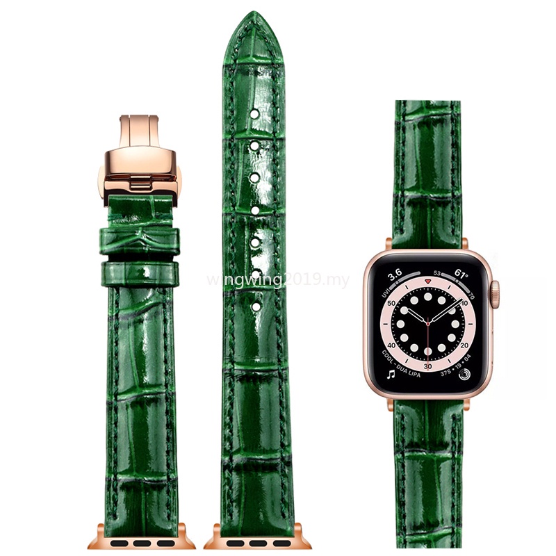 สายนาฬิกาข้อมือหนัง สีเขียว สําหรับ Apple Watch Band 49 มม. 45 มม. 38 42 41 มม. 44 มม. 40 มม. Iwatch Series345SE678