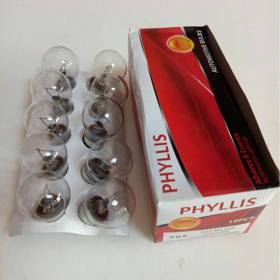PORN259ลด15% หลอดไฟท้าย ไฟเลี้ยว ไฟถอย รถบรรทุก 6ล้อ 10ล้อ # 305 PHYLLIS 24.v 1จุด / 1ไส้ (1กล่อง10หลอด)