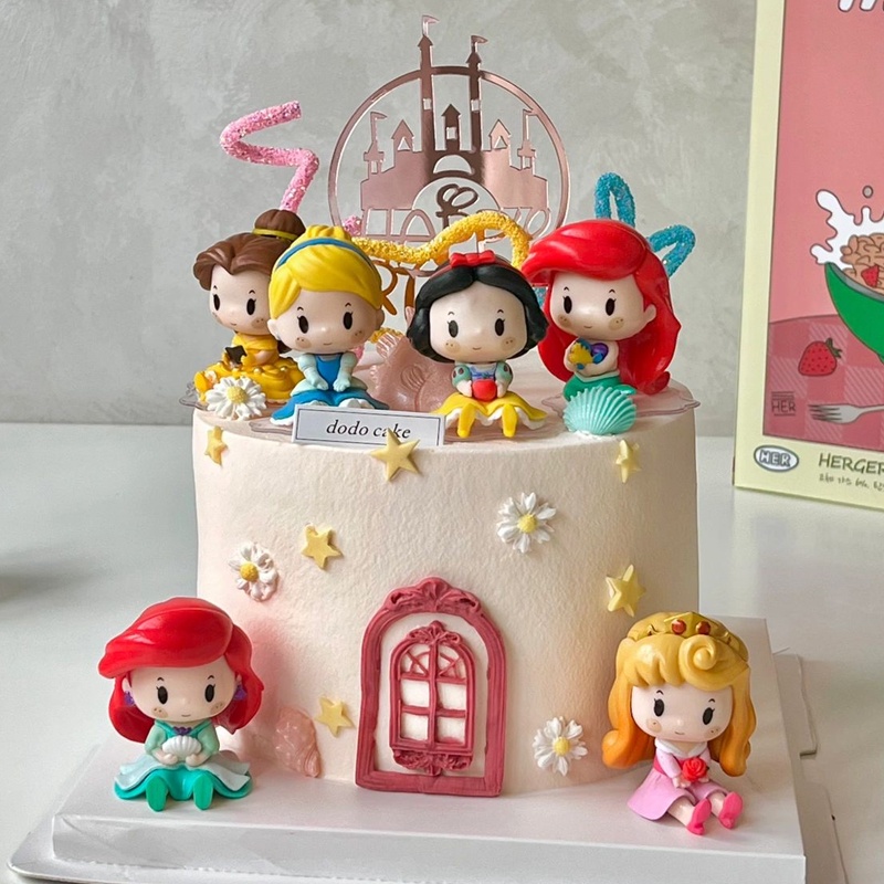 Q Edition Disney Princess เค้กวันเกิดเครื่องประดับตกแต่ง Snow White Mermaid Alice Handmade Bakery Ho