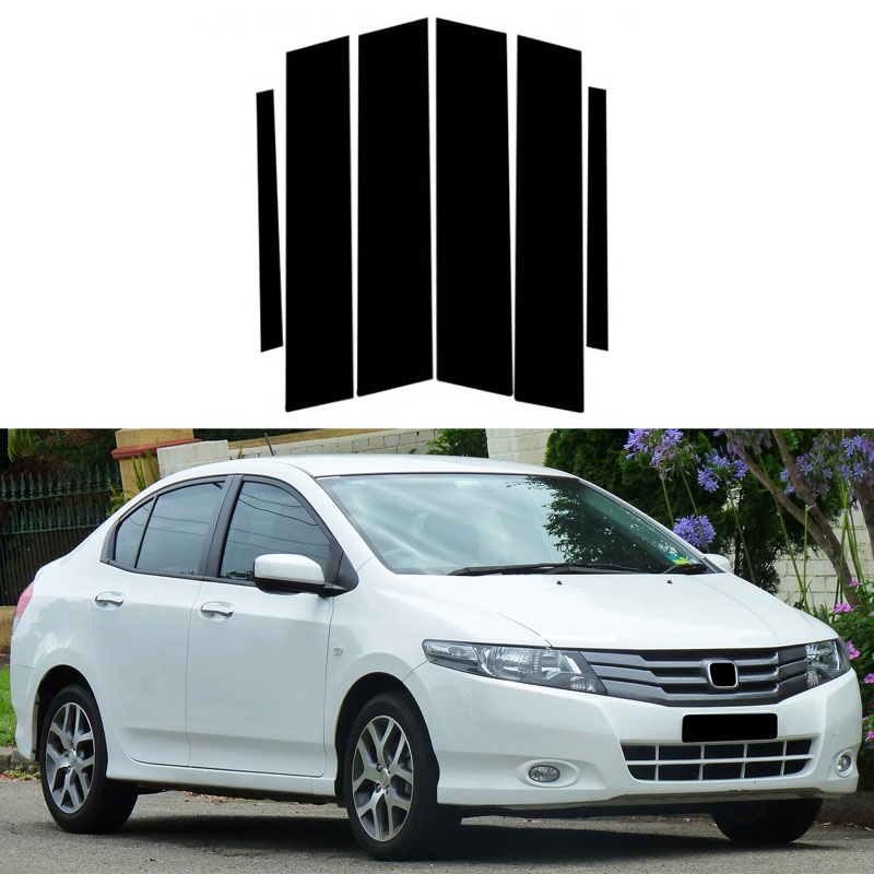 &new & Black/silvery 6 ชิ ้ นรถเสาโพสต ์ ตกแต ่ งแผงสติกเกอร ์ Fit สําหรับ Honda City 2009-2013