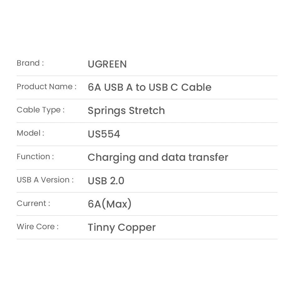 Ugreen 6A 100W Usb เป็น Type C สายเคเบิล สําหรับ Huawei สปริงดึง ยืดไสลด์ ชาร์จเร็ว สายชาร์จในรถ สายชาร์จ Usb ราคา ถูกที่สุด ดีลบีเคเค แกลเลอรีภาพที่ 8