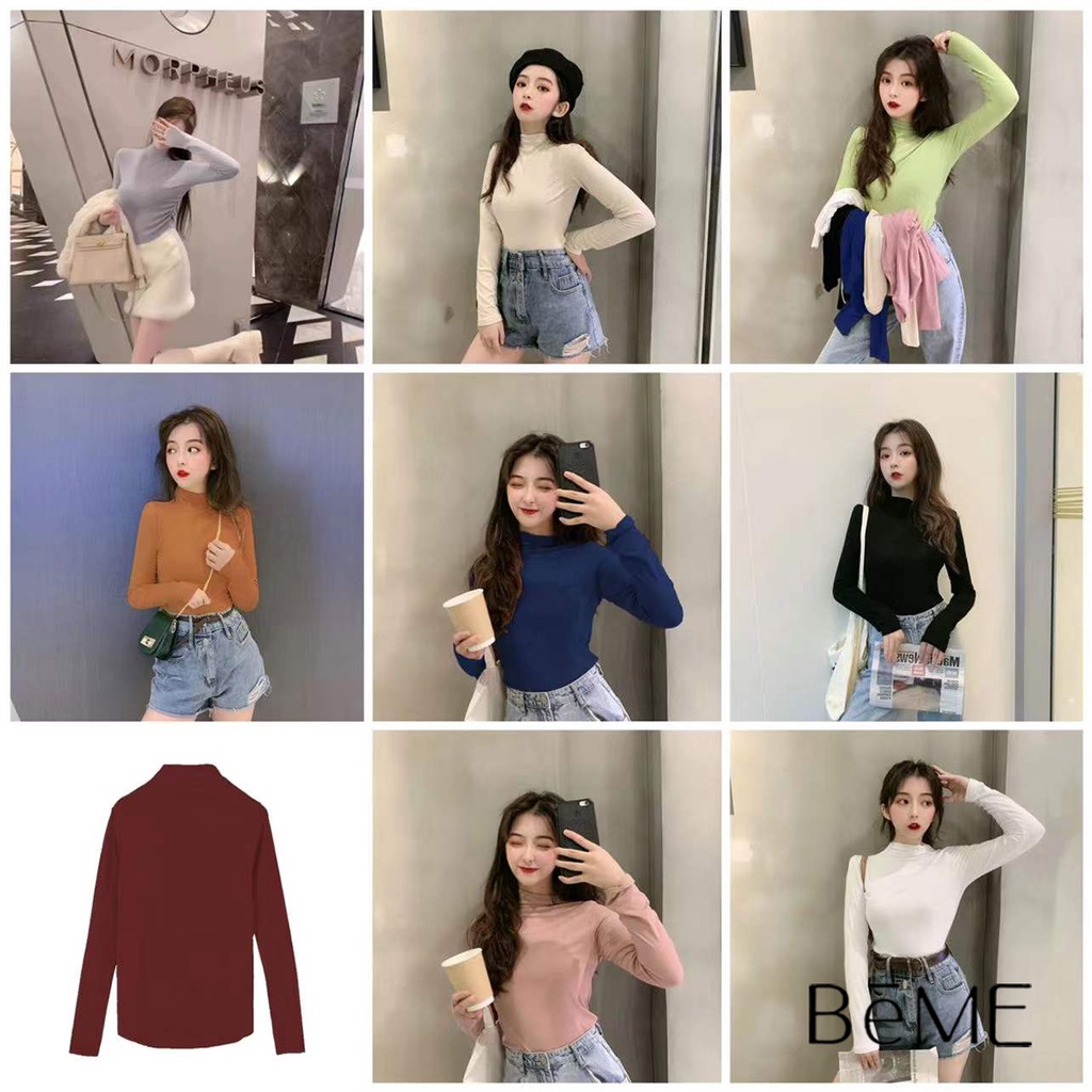 เสื้อยืดลำลองสลิมฟิตเเฟชั่นสำหรับผู้หญิงเเขนยาวเกาหลี