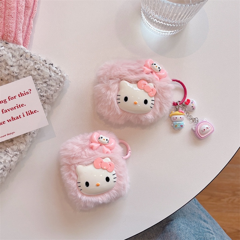 เคสหูฟังบลูทูธ กันกระแทก ลายการ์ตูนเฮลโลคิตตีน่ารัก 3D พร้อมตะขอโลหะ สําหรับ Airpods Pro Pro 2 1 2 3