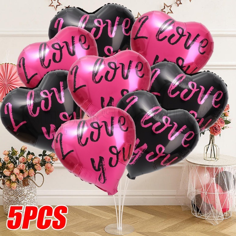 [ Featured ] ลูกโป่งฟิล์มอลูมิเนียม ลาย I Love You Heart สีชมพู สีดํา สําหรับตกแต่งวันเกิด วันวาเลนไทน์