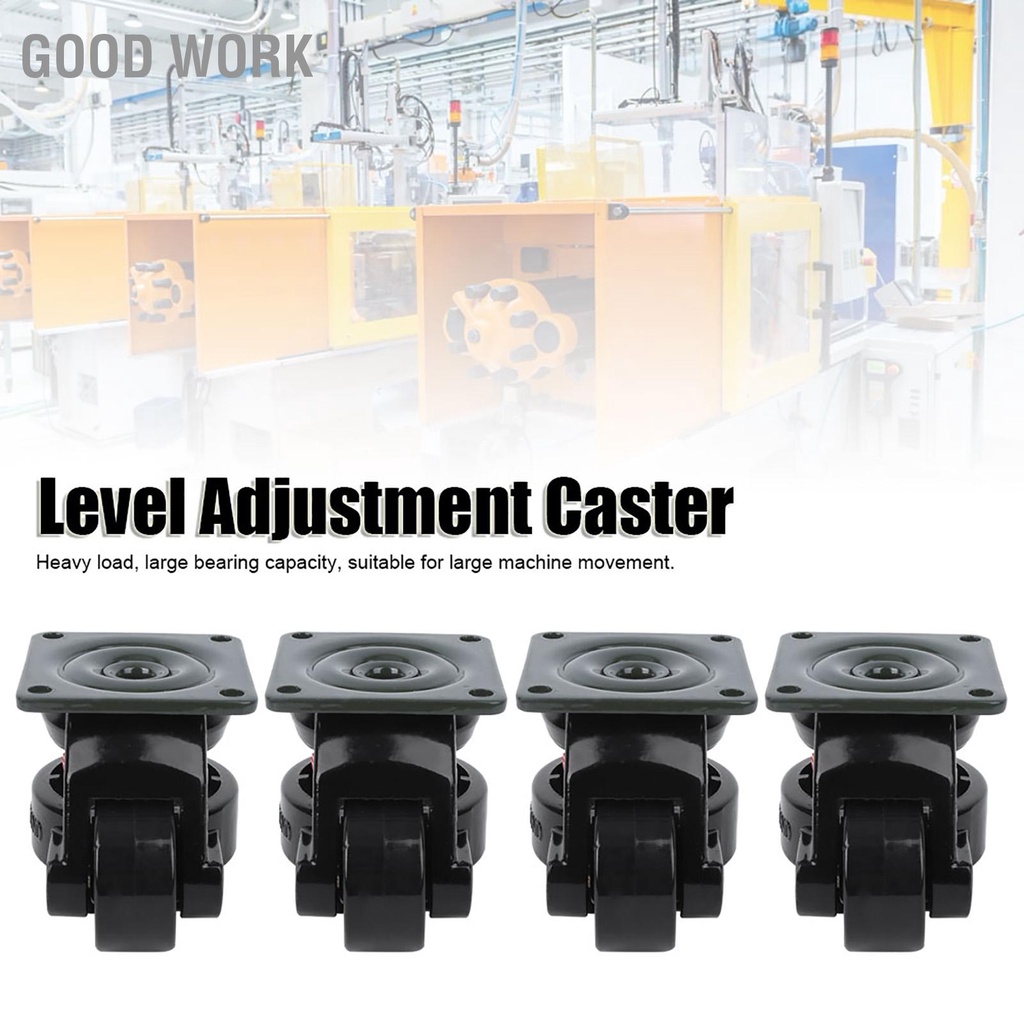 Good Work ลูกล้อปรับระดับ 4 ชิ้น GD‑60F ล้อลูกกลิ้งอุตสาหกรรมสำหรับงานหนัก ล้อเลื่อนปรับระดับ
