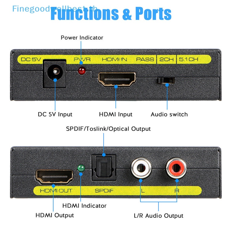 Fb3c 1080P HDMI เป็น HDMI ออปติคอล + SPDIF + RCA L / R ตัวแปลงแยกเสียง ขายดี