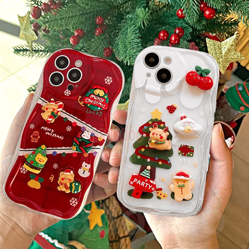 เคสคริสต์มาส tree hat Gingerbread man Bear Cartoon Doll Soft For OPPO Reno 14 14F 13 12 11 F 10 Pro+