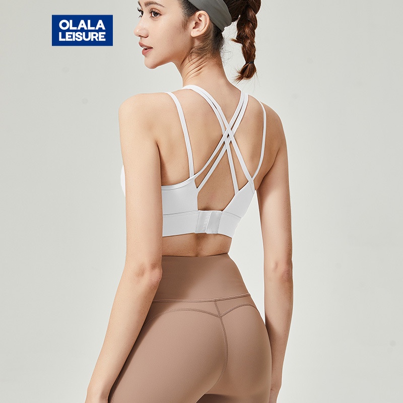 OLALA LEISURE ชุดชั้นใน สปอร์ตบรา สายคล้องไหล่ สามเส้น แต่งหัวเข็มขัดด้านหลัง สวยงาม แฟชั่นฤดูร้อน สําหรับเล่นโยคะ