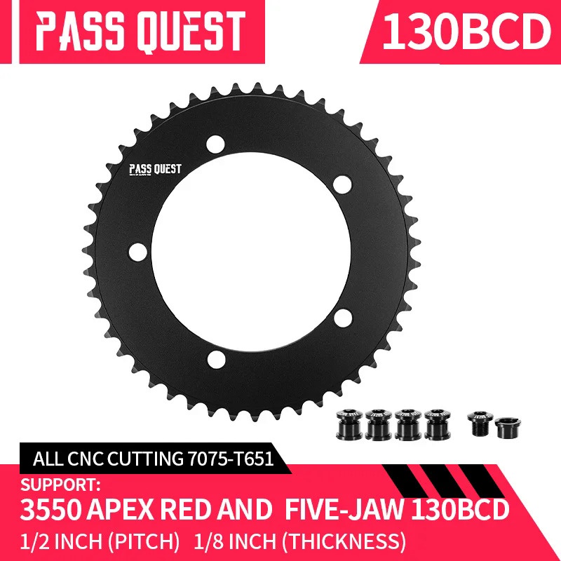 PASS Quest-FIXED GEAR chainwheel, 130BCD, GROUND COG, Road BIKE, ใบจานกว้างแคบ, 46-58T, สีดำ