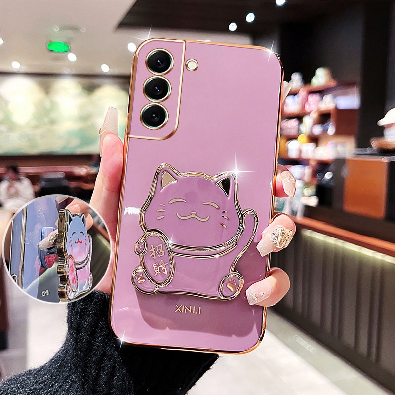 เคสโทรศัพท์มือถือ กันกระแทก ลายแมวร่ํารวยน่ารัก 3D พร้อมขาตั้ง สําหรับ Samsung Galaxy S22 S23 Plus S22 S23 Ultra S23 FE