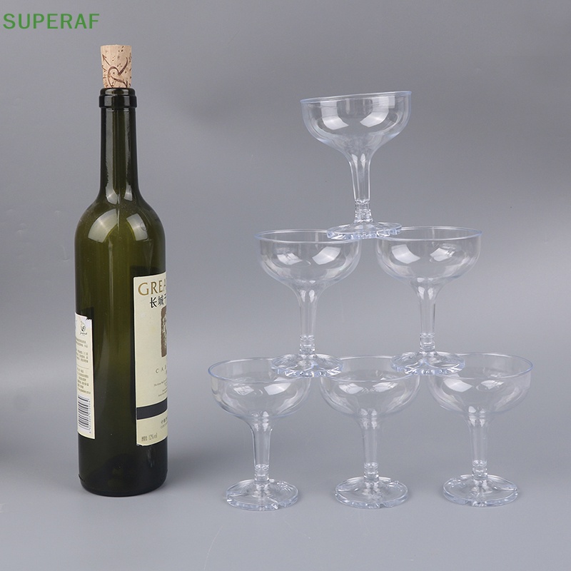Superaf ขายดี แก้วไวน์ อะคริลิคใส สําหรับใส่เครื่องดื่ม แชมเปญ ปาร์ตี้ งานแต่งงาน 6 ชิ้น