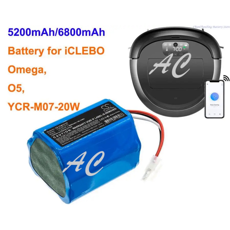 AC Cameron Sino 5200mAh/6800mAh battery YCR-MT12-S1, YCR-M07-20W for iCLEBO O5, Omega, YCR-M07-20W, 