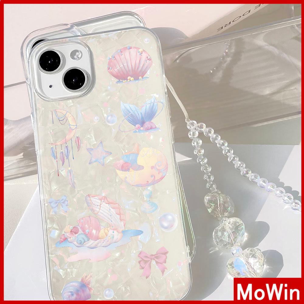 Mowin - เข้ากันได้สำหรับ 15 เคสไอโฟน11 สำหรับ iPhone 15 PRO MAX เคส iPhone เปลือกหอยทะเลหลากสีสัน โฮโลแกรมเลเซอร์ใสเคส TPU น่ารักโบว์ไข่มุกใช้งานร่วมกับ 14 PRO MAX 13 12 XR XS 7 8 PLUS