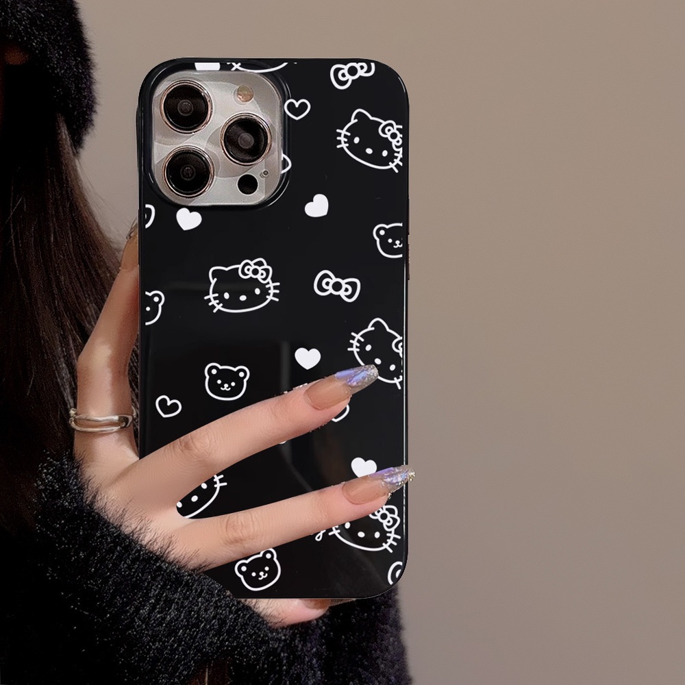 เคสโทรศัพท์มือถือซิลิโคน tpu กันกระแทก ลายกราฟฟิตี้แมว สีดํา สําหรับ apple iphone 11 12 13 14 15 pro max plus x xr xs max 7 8 plus se2020