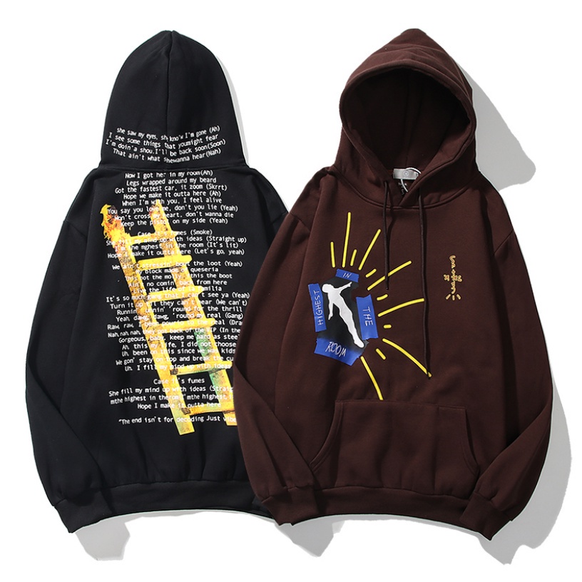 เสื้อกันหนาวแขนยาวลําลอง มีฮู้ด ทรงหลวม พิมพ์ลาย Travis Scott Highest in the Room