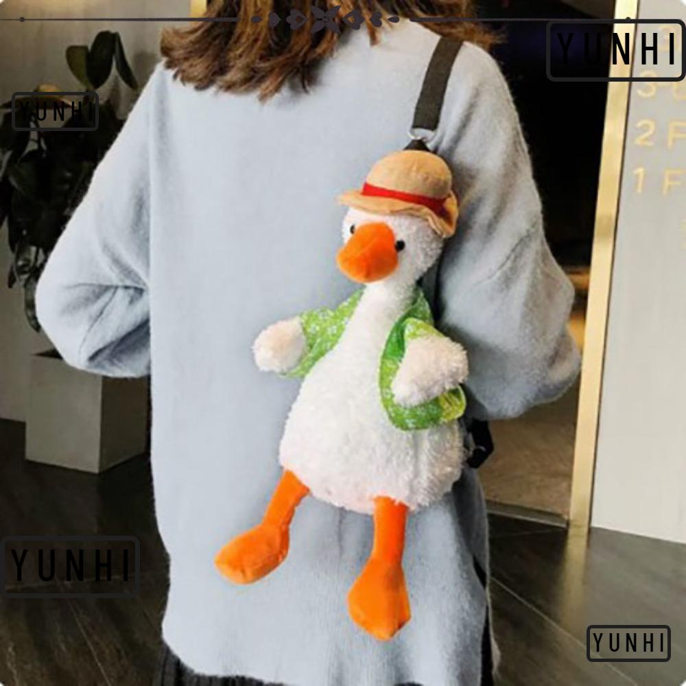 Yunhi กระเป๋าเป้สะพายหลัง กระเป๋าสะพายไหล่ กระเป๋านักเรียน ขนาดใหญ่ จุของได้เยอะ ลายการ์ตูนเป็ด สีขาว สําหรับเด็ก