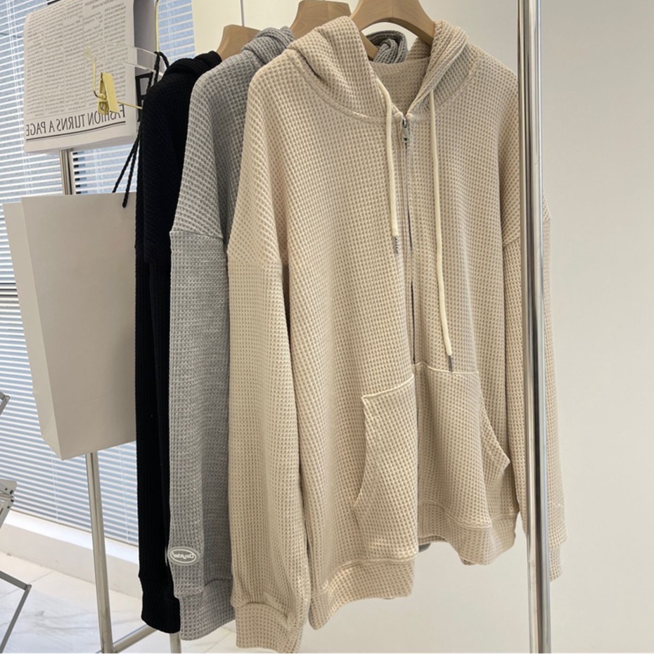 สื้อคลุมกันหนาวเเขนยาวมีฮู้ด ผู้หญิง เสื้อคลุมสีพื้น ผ้าไม่หนามาก รุ่น