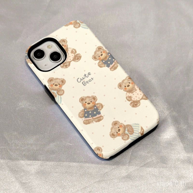 เคสโทรศัพท์มือถือแบบฟิล์มสองชั้น กันกระแทก ลายหมีทูอินวันน่ารัก รูขนาดใหญ่ สําหรับ iPhone 7 8 Plus x xs xr xsmax 11 12 13 14 15 pro max เคสป้องกัน สําหรับ OPCK