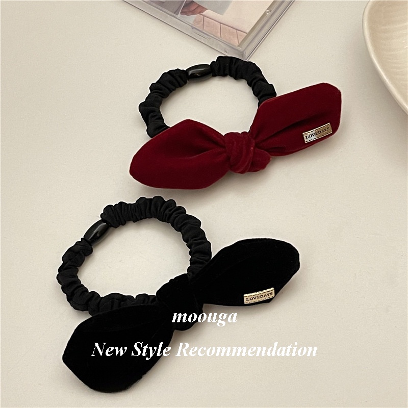 Moouga/ ยางรัดผมหางม้า ผ้ากํามะหยี่ สีดํา ระดับไฮเอนด์ สไตล์เกาหลี ฤดูใบไม้ร่วง สําหรับผู้หญิง – โปรปัง