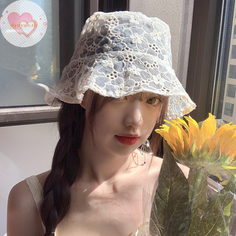 Siyuyan หมวกบักเก็ต หมวกชาวประมง หมวกบังแดด ระบายอากาศ ลูกไม้ ดอกไม้ น่ารัก หวานแหวว แฟชั่นสําหรับผู้หญิง TH