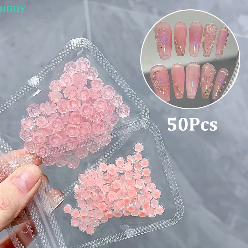 【HB】ดอกคามิเลีย ดอกกุหลาบสีม่วง 3D สีชมพู สําหรับตกแต่งเล็บ DIY 50 ชิ้น【HY】