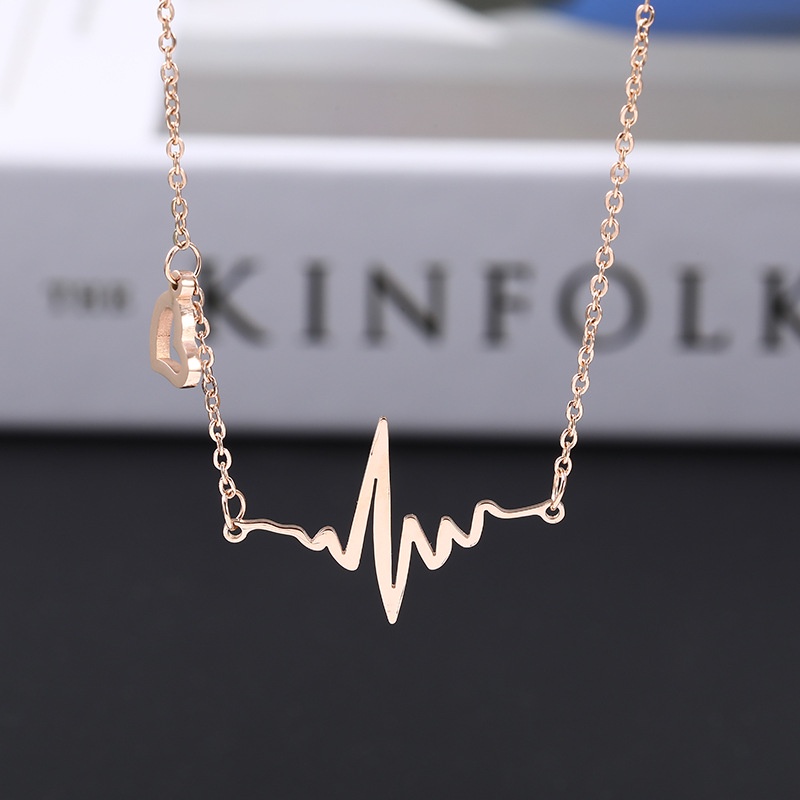 Ht เครื่องประดับแฟชั่น สเตนเลส ECG รักหัวใจ จี้สร้อยคอ หญิง เหล็กไทเทเนียม อาหารเช้า กระดูกไหปลาร้า 