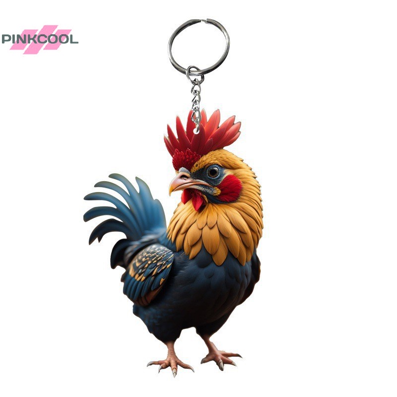 Pinkcool พวงกุญแจอะคริลิค จี้รูปสัตว์ ไก่ ไก่ สร้างสรรค์ สําหรับตกแต่งต้นคริสต์มาส รถยนต์ ขายดี