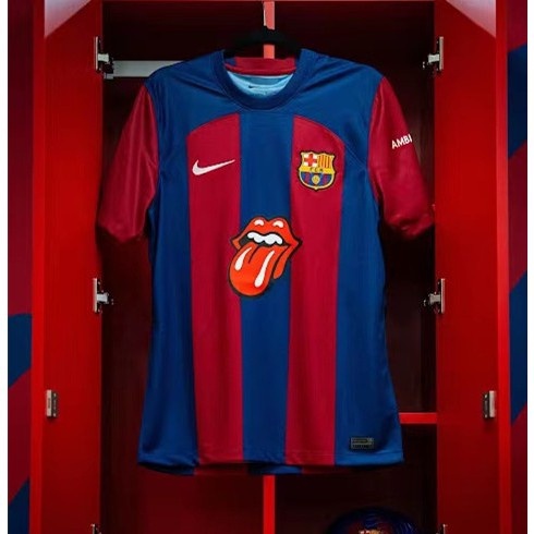 Barcelona Rolling Stones 2023/2024 เสื้อยืดลําลอง แขนสั้น พิมพ์ลายฟุตบอลร็อค เวอร์ชั่นไทย สําหรับผู้ชาย 1:1