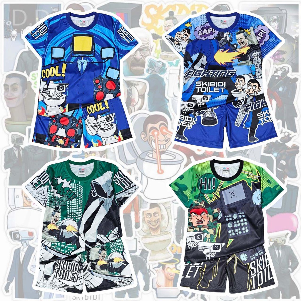 SKBD0913 ชุดเด็ก เสื้อแขนสั้น+กางเกงขาสั้น ผ้าไมโครเกรดA ลายการ์ตูน skibidi เสื้อผ้าเด็ก ชุดเด็กแฟชั่น ชุดเด็กลายการ์ตูน