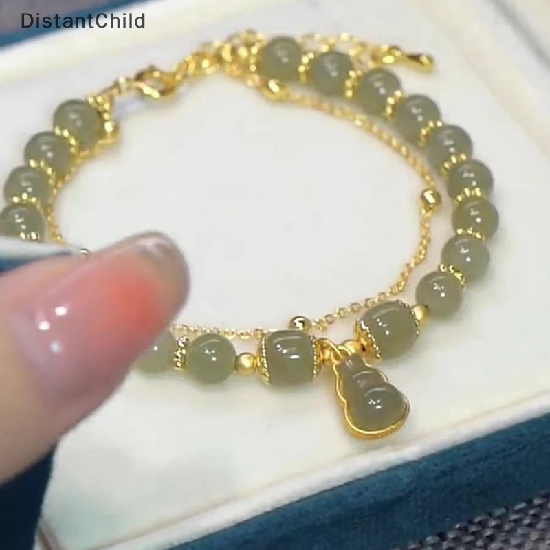 Dsth สไตล์จีน หยกเทียม จี้น้ําเต้า สร้อยข้อมือ สําหรับผู้หญิง เด็กผู้หญิง สองชั้น โซ่ โชคดี ลูกปัด เครื่องประดับ ปาร์ตี้ ของขวัญ DSS