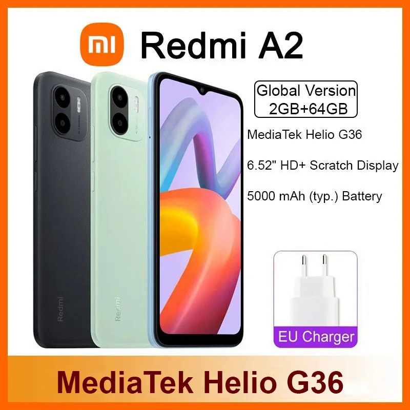 Xiaomi Redmi A2 สมาร์ทโฟน MTK Helio G36 หน้าจอ 6.52 นิ้ว 5000mAh 10W ชาร์จเร็ว 8MP AI กล้องคู่ โทรศัพท์มือถือ