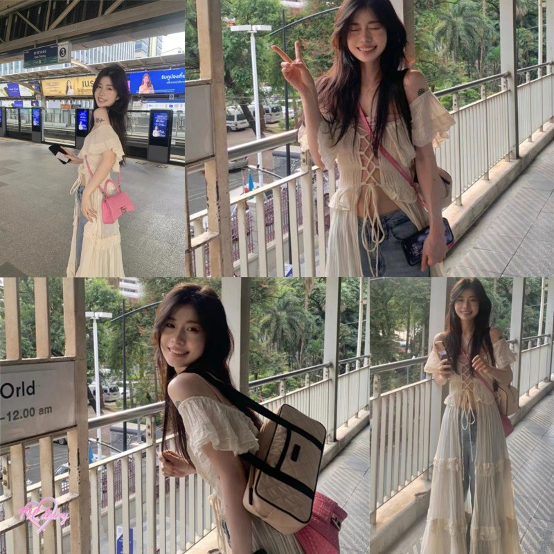 (ส่งจากกรุงเทพ) ฤดูร้อนรูปแบบใหม่ สาวฮอตกระโปรงยาวคาร์ดิแกนไหล่เดียวทรงสลิม