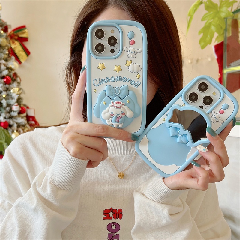 【Cinnamoroll Mirror】เคสกระจกแต่งหน้า ยางซิลิโคนนิ่ม ลายการ์ตูนน่ารัก 3D สําหรับ IPhone15 Pro Max 14 13 12 11